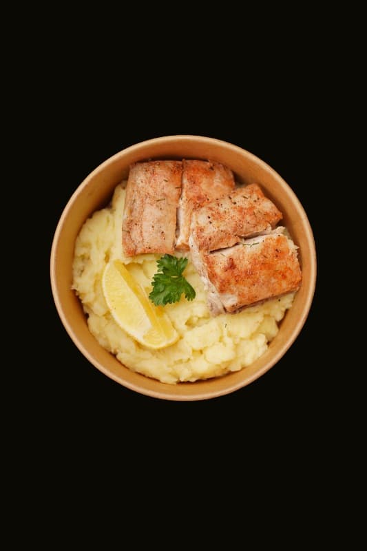 Butter fish steak with pesto sauce