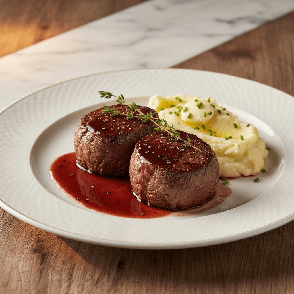 Beef Tenderloin — 200g, red wine jus, mash