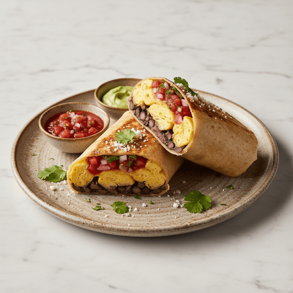 Breakfast Burrito — Scrambled egg, beans, salsa