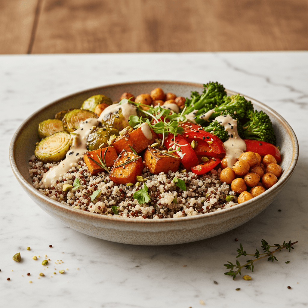 Buddha Bowl — Quinoa, roasted veg, tahini