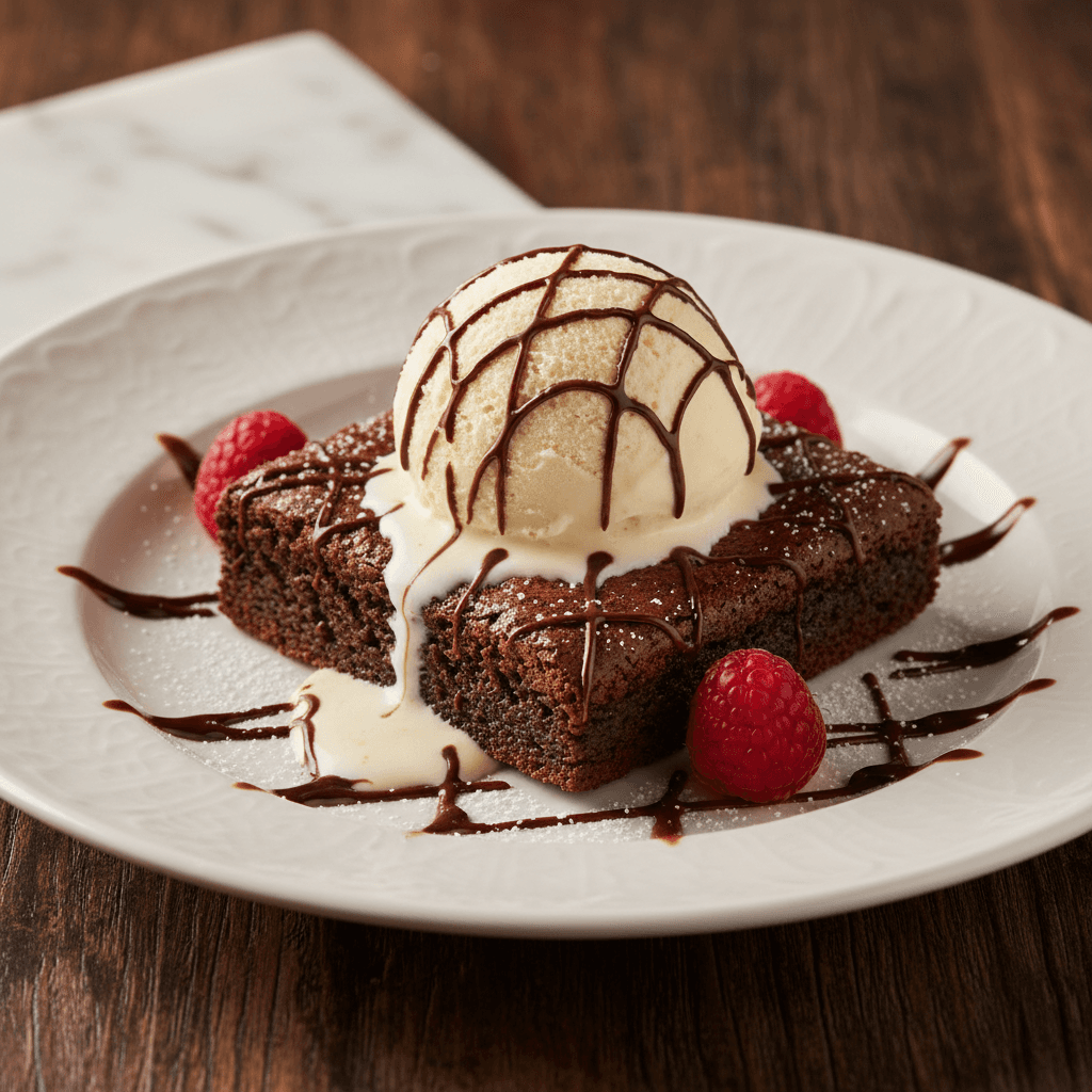 Chocolate Brownie — Warm, vanilla ice cream
