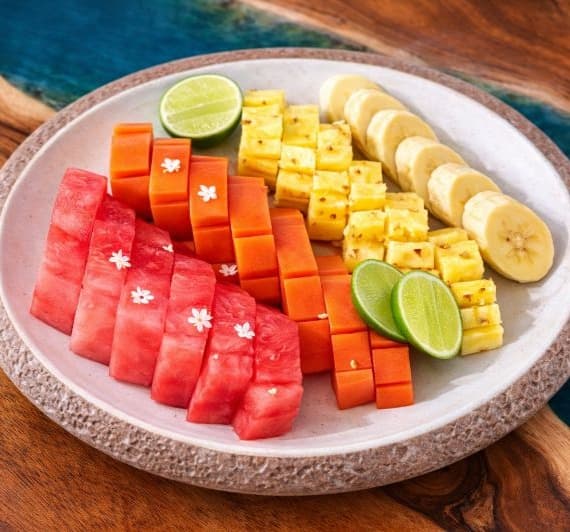 Fruit plate — A colorful selection of fresh seasonal fruits. Refreshing, juicy, and perfect for sharing.