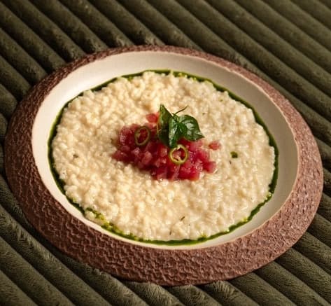 Lemon risotto with tuna tar-tar — Creamy risotto infused with fresh lemon and lime zest, topped with delicate tuna tar-tar. Bright cit