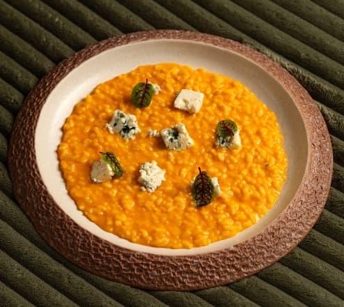 Pumpkin risotto with gorgonzolla — Creamy risotto made with silky pumpkin puree and topped with rich gorgonzola cheese. Comforting and