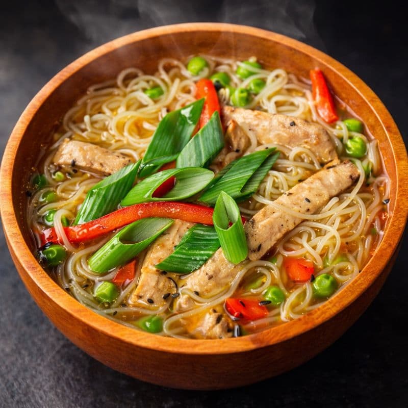 Shirataki Soup — A delicate soup featuring shirataki noodles, edamame, and tuna, offering a wholesome and nourishing