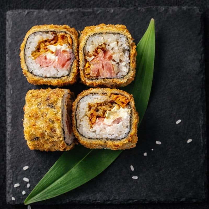 Tempura Sake Maki 4 pcs — A salmon roll, fried in crispy tempura for rich flavor