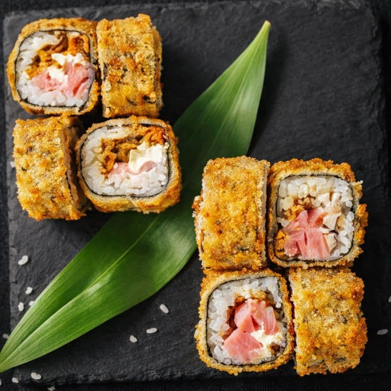 Tempura Sake Maki 8 pcs — A salmon roll, fried in cripsy tempura for rich flavor